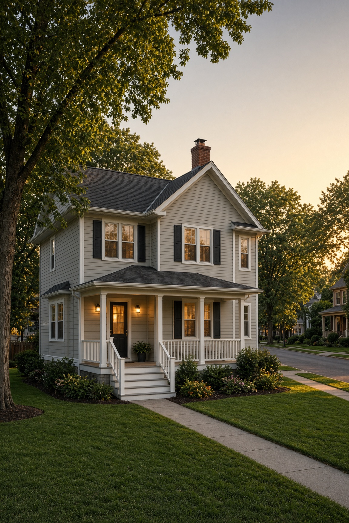 A well-kept house at dusk
